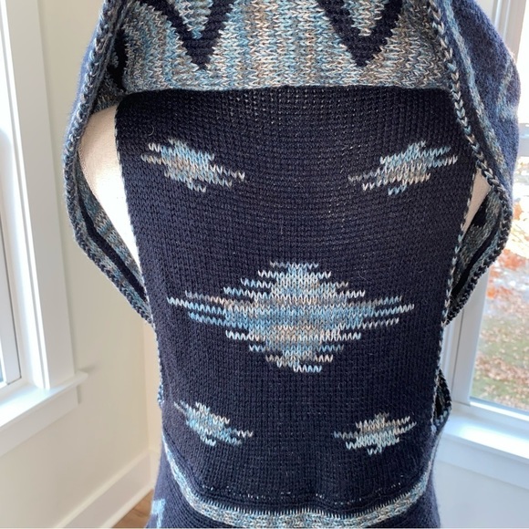 NEW DIRECTION Duster Aztec Ruffle Open Wrap Acrylic Sweater Cardigan Womens OSFM - Picture 5 of 7